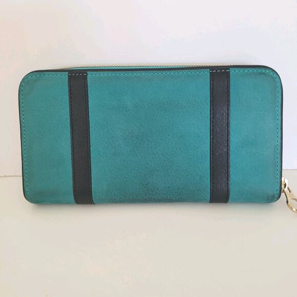 See By Chloe Suede Leather Long Wallet Teal Blue Zip Around Designer Clutch - Picture 2 of 9